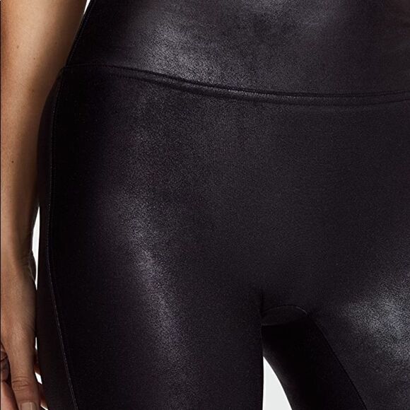 SPANX black faux leather look, high waisted leggings.  Medium - Picture 6 of 11